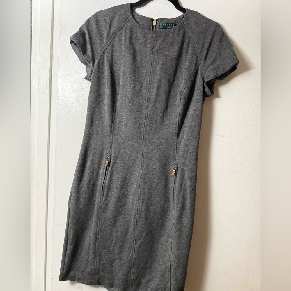 Ralph Lauren Gray Short-Sleeve Sheath Dress with Zip Pockets
